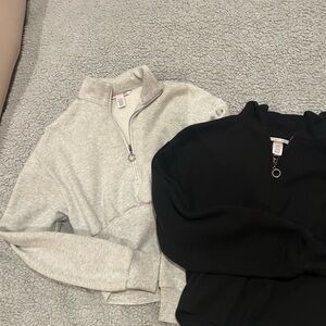VICTORIA'S SECRET Black & Gray (2) Corset Half-Zip Mock Neck Pullovers